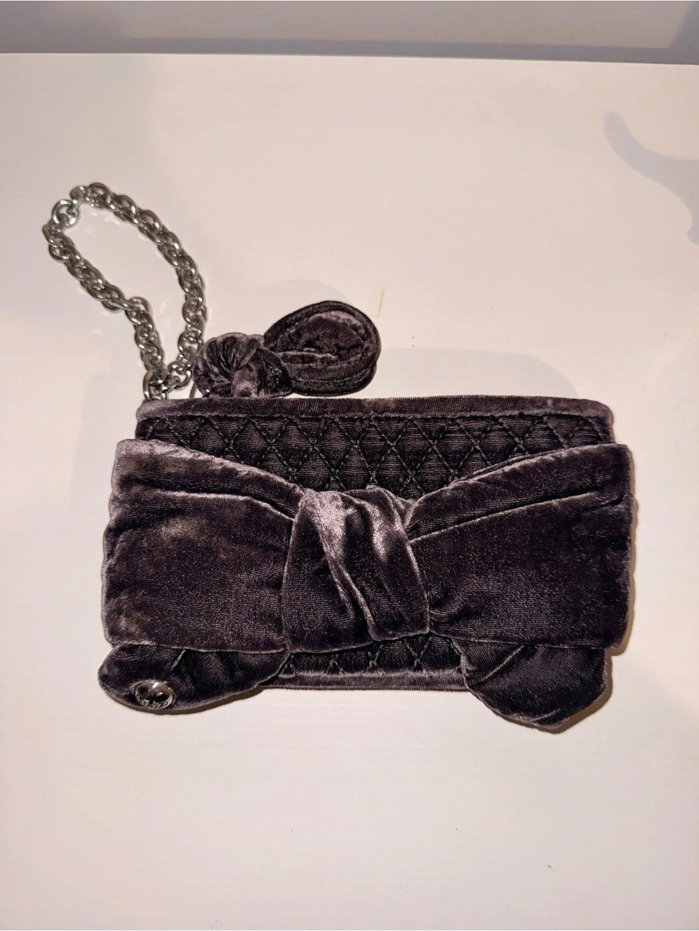 Juicy Couture Gray Velvet Bow Wristlet Clutch Vintage